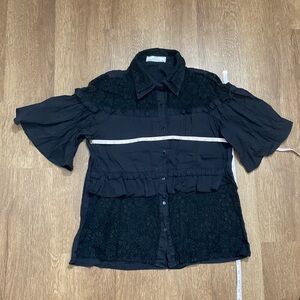 Special person Medium lace bell sleeve ruffle stretchy button up collared shirt